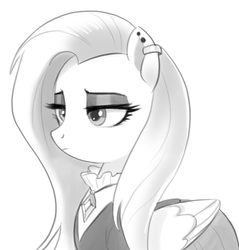 Size: 692x723 | Tagged: safe, artist:ehfa, fluttershy, pony, fake it 'til you make it, g4, female, fluttergoth, goth, monochrome, simple background, solo, white background