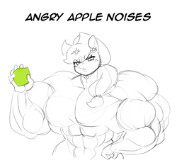 Size: 750x700 | Tagged: safe, artist:ramudey, applejack, earth pony, anthro, g4, angry, applejacked, breasts, featureless breasts, lime, muscles, nudity, sketch