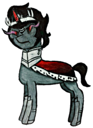 Size: 706x962 | Tagged: safe, artist:antique1899, editor:binkyt11, king sombra, pony, villains of equestria collab, g4, angry, antagonist, armor, cape, clothes, male, simple background, solo, sombra eyes, stallion, traditional art, transparent background