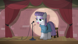Size: 1280x720 | Tagged: safe, screencap, maud pie, earth pony, pony, g4, the maud couple, female, mare, microphone, solo, stage, stand-up comedy