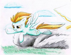 Size: 3229x2479 | Tagged: safe, artist:awengrocks, lightning dust, pegasus, pony, g4, female, flying, high res, mare, solo, speed trail