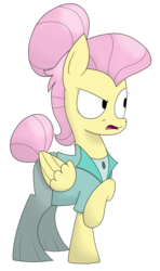 Size: 1096x1856 | Tagged: safe, artist:moonatik, fluttershy, pony, fake it 'til you make it, g4, disgusted, female, hair bun, raised hoof, severeshy, simple background, solo, tail bun, transparent background