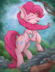 Size: 2200x2900 | Tagged: safe, artist:check3256, pinkie pie, earth pony, pony, g4, earbuds, female, headphones, high res, mare, mp3 player, music player, smiling, solo, unshorn fetlocks