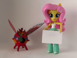 Size: 1320x990 | Tagged: safe, artist:whatthehell!?, fluttershy, equestria girls, g4, alebrije, clothes, doll, equestria girls minis, irl, meme template, photo, shoes, skirt, smiling, toy