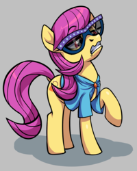 Size: 1599x2001 | Tagged: safe, artist:moonseeker, pursey pink, earth pony, pony, fake it 'til you make it, g4, background pony, disgusted, female, glasses, open front blouse, solo