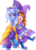 Size: 900x1234 | Tagged: safe, artist:scarlet-spectrum, trixie, human, pony, unicorn, g4, a hat in time, boots, cape, clothes, clothes swap, cute, diatrixes, duo, equestria girls outfit, female, hat, hat kid, mare, shoes, simple background, skirt, transparent background, trixie's cape, trixie's hat, umbrella, video game, watermark