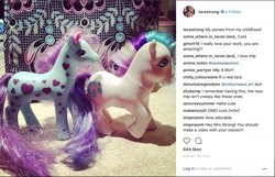 Size: 1871x1206 | Tagged: safe, gingerbread, starflash, earth pony, pony, g1, duo, female, flower, flower in hair, instagram, irl, mare, photo, tara strong, toy