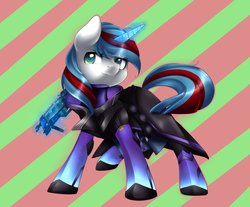 Size: 2787x2312 | Tagged: safe, artist:scarlet-spectrum, oc, oc only, oc:audina puzzle, pony, unicorn, crossover, eyestrain warning, gun, high res, holiday, overwatch, solo, sombra (overwatch), weapon