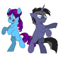 Size: 3000x3000 | Tagged: safe, artist:glitterstar2000, oc, oc only, oc:diva nuit, earth pony, pony, unicorn, clumsy, dancing, female, glasses, high res, k-pop, male, offspring, parent:coloratura, parents:canon x oc, ponysona