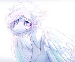 Size: 2741x2264 | Tagged: safe, artist:mich-art, oc, oc only, pegasus, pony, ear fluff, female, high res, light, looking at you, mare, simple background, solo, spread wings, white background, white hair, wings