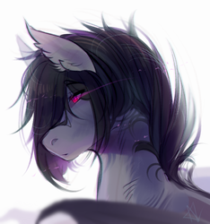 Size: 1126x1204 | Tagged: safe, artist:mich-art, oc, oc only, pony, ear fluff, glowing eyes, profile, purple eyes, simple background, solo, white background, wings