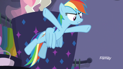 Size: 1920x1080 | Tagged: safe, screencap, rainbow dash, pegasus, pony, fake it 'til you make it, g4, angry, discovery family logo, female, flying, mare, shocked, solo