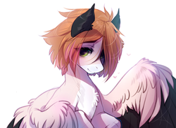 Size: 2626x1920 | Tagged: safe, artist:mich-art, oc, oc only, pegasus, pony, coat markings, colored ears, colored wings, female, green eyes, looking at you, mare, simple background, solo, white background