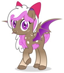 Size: 1400x1591 | Tagged: safe, artist:limedreaming, oc, oc only, oc:devil cherry, bat pony, pony, bow, cloven hooves, female, hair bow, mare, simple background, solo, transparent background
