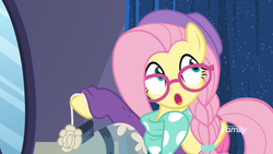 Size: 1600x900 | Tagged: safe, screencap, fluttershy, pony, fake it 'til you make it, g4, female, hipstershy, open mouth, solo, woke