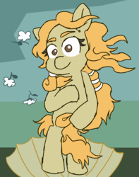 Size: 952x1206 | Tagged: safe, artist:threetwotwo32232, oc, oc only, oc:venus, earth pony, pony, 30 minute art challenge, female, mare, seashell, solo, the birth of venus