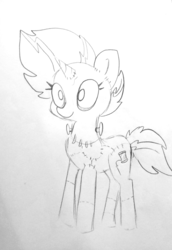 Size: 1237x1799 | Tagged: safe, artist:tjpones, oc, oc only, monster pony, pony, undead, unicorn, frankenpony, frankenstein's monster, grayscale, lineart, monochrome, simple background, solo, stitched body, stitches, traditional art