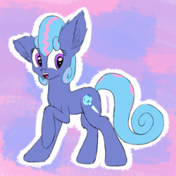 Size: 2500x2500 | Tagged: safe, artist:litrojia, oc, oc only, oc:sapphire lollipop, earth pony, pony, abstract background, big ears, fluffy, gift art, high res, open mouth, raised hoof, smiling, solo