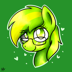 Size: 1024x1024 | Tagged: safe, artist:sugar morning, oc, oc only, pony, bust, commission, cute, female, glasses, heart, mare, portrait, simple background, smug, smugface, solo