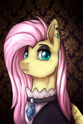 Size: 1131x1698 | Tagged: safe, artist:not-ordinary-pony, fluttershy, pegasus, pony, fake it 'til you make it, g4, ear piercing, earring, female, fluttergoth, jewelry, looking at you, mare, piercing, solo