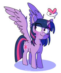 Size: 1000x1200 | Tagged: safe, artist:tralalayla, twilight sparkle, alicorn, pony, g4, blushing, cute, eye clipping through hair, female, heart, horn, mare, simple background, solo, thought bubble, transparent background, twiabetes, twilight sparkle (alicorn), wings