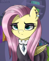 Size: 2053x2540 | Tagged: safe, artist:php97, fluttershy, pegasus, pony, fake it 'til you make it, g4, clothes, ear piercing, earring, eyeshadow, female, fluttergoth, high res, jewelry, makeup, mare, piercing, solo