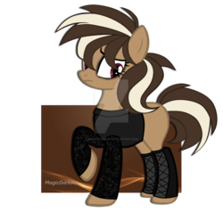 Size: 1024x979 | Tagged: safe, artist:magicdarkart, oc, oc only, earth pony, pony, clothes, female, mare, shirt, simple background, skunk stripe, solo, transparent background, watermark