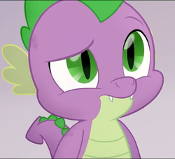 Size: 594x540 | Tagged: safe, screencap, spike, dragon, g4, my little pony: the movie, cropped, cute, cute little fangs, fangs, male, solo, spikabetes