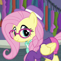 Size: 200x200 | Tagged: safe, screencap, fluttershy, pony, fake it 'til you make it, animated, clothes, cropped, cute, female, gif, glasses, hat, hipstershy, one eye closed, picture for breezies, shyabetes, solo, wink