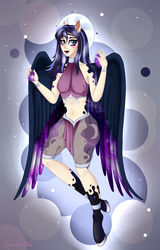 Size: 1921x3001 | Tagged: safe, artist:mailner, princess luna, human, g4, female, galaxy, hooves, humanized, lipstick, magic, redesign, solo, wings