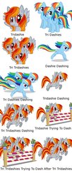 Size: 490x1200 | Tagged: safe, rainbow dash, oc, oc:tridashie, pony, g4, female, image macro, know the difference, mare, meme, simple background, text, tongue twister, vector, white background, word avalanche