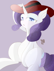 Size: 650x850 | Tagged: safe, artist:tohupo, rarity, pony, unicorn, g4, female, hat, looking at you, simple background, solo