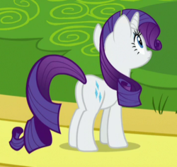 Size: 359x340 | Tagged: safe, screencap, rarity, pony, unicorn, fake it 'til you make it, g4, butt, cropped, female, mare, plot, rear view, solo