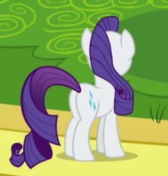Size: 337x352 | Tagged: safe, screencap, rarity, pony, unicorn, fake it 'til you make it, g4, butt, cropped, female, mare, plot, rear view, solo