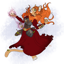 Size: 2000x2000 | Tagged: source needed, safe, artist:sourcherry, catrina, abyssinian, g1, g4, armor, book, clothes, dress, female, flower, g1 to g4, generation leap, high res, magic, ring, solo, spell, spellbook, trinket, watch