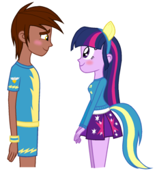 Size: 1024x1128 | Tagged: safe, artist:bluerainipony, twilight sparkle, oc, oc:courageous heart, equestria girls, g4, canon x oc, female, male, simple background, straight, transparent background, wondercolts uniform