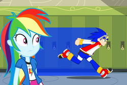 Size: 1800x1200 | Tagged: safe, artist:trungtranhaitrung, rainbow dash, equestria girls, g4, crossover, equestria girls-ified, male, sonic the hedgehog, sonic the hedgehog (series), wat