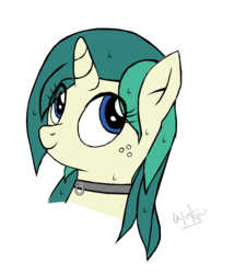 Size: 653x726 | Tagged: safe, artist:tyamat, oc, oc only, oc:spring starflower, pony, unicorn, choker, cute, female, male to female, simple background, smiling, trans female, transgender, wet mane