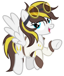 Size: 1050x1250 | Tagged: safe, artist:xxmelody-scribblexx, oc, oc only, oc:ruffian, pegasus, pony, clothes, female, goggles, mare, simple background, solo, transparent background