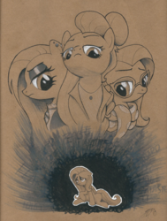 Size: 1089x1444 | Tagged: safe, artist:brisineo, fluttershy, fake it 'til you make it, g4, brown background, clothes, fluttergoth, frown, goth, hipster, hipstershy, looking down, looking up, marker drawing, monochrome, sad, severeshy, simple background, traditional art, valley girl