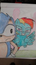 Size: 600x1067 | Tagged: safe, artist:superhypersonic2000, rainbow dash, g4, crossover, male, sonic the hedgehog, sonic the hedgehog (series), traditional art