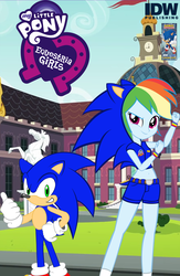 Size: 1291x1983 | Tagged: safe, artist:trungtranhaitrung, idw, rainbow dash, equestria girls, g4, canterlot high, crossover, male, sonic the hedgehog, sonic the hedgehog (series)