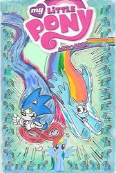 Size: 515x765 | Tagged: safe, artist:weirdwolfoflondon, rainbow dash, g4, crossover, male, sonic the hedgehog, sonic the hedgehog (series), traditional art