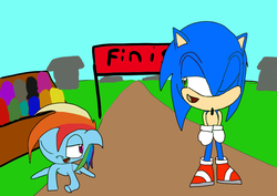 Size: 737x522 | Tagged: safe, artist:slizergiy, rainbow dash, g4, crossover, male, newbie artist training grounds, sonic the hedgehog, sonic the hedgehog (series)