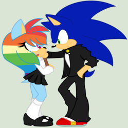 Size: 2488x2496 | Tagged: safe, artist:galaxystarswirlyt, rainbow dash, anthro, plantigrade anthro, g4, crossover, female, high res, interspecies, male, obvious troll, please stop, shipping, sonic the hedgehog, sonic the hedgehog (series), sonicdash, sonicified, straight