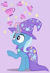 Size: 811x1200 | Tagged: safe, artist:pixelkitties, trixie, pony, g4, cape, clothes, cup, female, hat, solo, teacup, that pony sure does love teacups, trixie's cape, trixie's hat