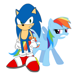 Size: 1489x1422 | Tagged: safe, artist:pikachufan0617, rainbow dash, g4, crossover, male, simple background, sonic the hedgehog, sonic the hedgehog (series), white background