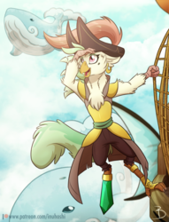 Size: 900x1179 | Tagged: safe, artist:inuhoshi-to-darkpen, captain celaeno, sky whale, whale, g4, my little pony: the movie, amputee, clothes, female, hat, open mouth, peg leg, pirate, pirate hat, prosthetic leg, prosthetic limb, prosthetics, solo
