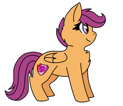 Size: 779x669 | Tagged: safe, artist:eveniing12, derpibooru exclusive, scootaloo, pegasus, pony, g4, cheek fluff, chest fluff, female, filly, folded wings, ms paint, side view, simple background, smiling, solo, white background