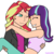 Size: 1280x1280 | Tagged: safe, artist:hayley566, starlight glimmer, sunset shimmer, human, g4, bridal carry, clothes, cute, duo, eyes closed, female, glimmerbetes, hug, humanized, lesbian, midriff, one eye closed, shimmerbetes, ship:shimmerglimmer, shipping, simple background, tank top, transparent background, wink